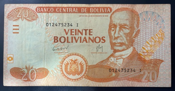 CEDULA DA BOLIVIA - 20 BOLIVIANOS - MBC.