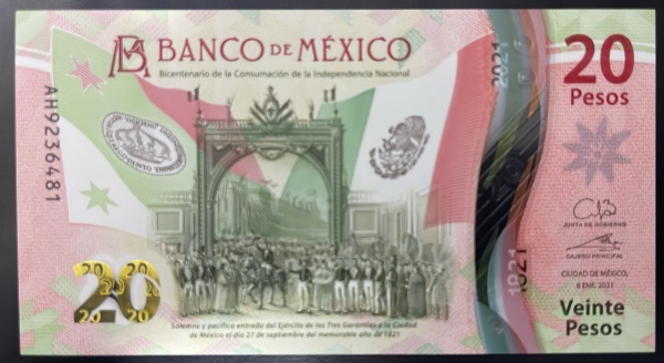 POLIMERO - CEDULA DO MEXICO - 20 PESOS 2021 - FLOR DE ESTAMPA.