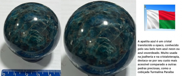 Lote 689 ESFERA EM  APATITA AZUL ESCASSA E DE ALTO VALOR  - DESENHOS E CORES INCRIVEIS - ... Valor i