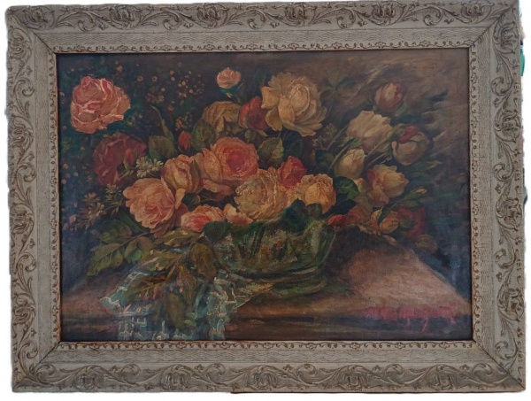 Arte . Pintura Clássica Modernista Brasileira Natureza Morta / Vaso de RosasArtista: ...