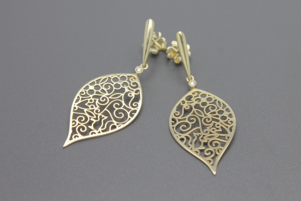Joias . DRYZUN Brincos em Ouro Amarelo 18k com Aprox. 3pts de Brilhantes - Tamanho 4.3 ...