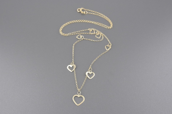 Joias . Colar Corações em Ouro Amarelo 18k - Tamanho 45 cm - Peso: 1,8 gramas - ...