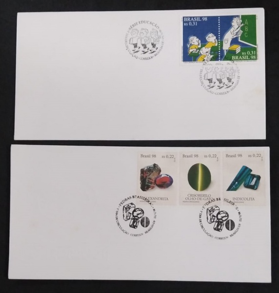 Joias . BRASIL - 2 ENVELOPES 1º DIA - PLANO REAL - PEDRAS BRASILEIRAS E SERIE EDUCAÇÃO ...