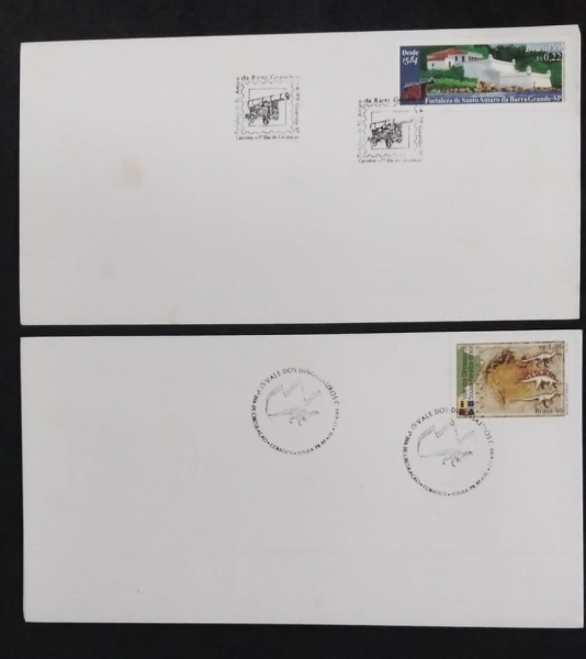 Joias . BRASIL - 2 ENVELOPES 1º DIA - PLANO REAL - VALE DOS DINOSSAUROS E FORTALEZA DE ...