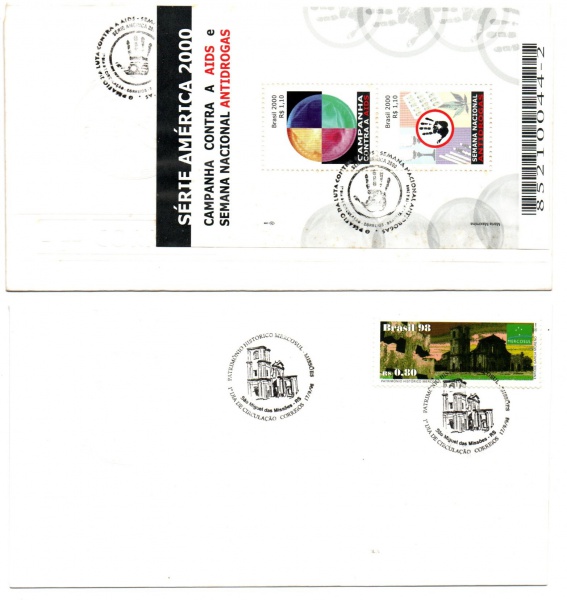 Joias . BRASIL - 02 ENVELOPES 1º DIA - PLANO REAL - PATRIMÔNIO HISTÓRICO MISSÕES E ...