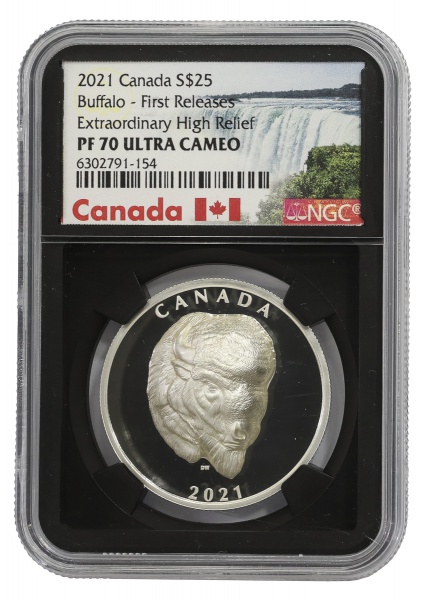 Joias . Moeda do Canadá - 25 Dollars - 2021 - Bufalo - Alto Relevo - Proof - Graduada ...