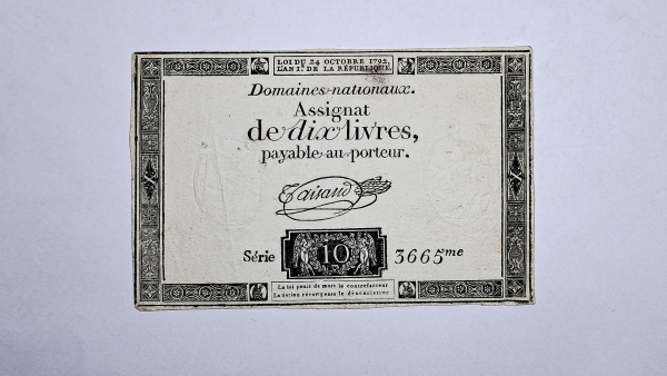 Cédula da França - 10 Livres - 1792 - Assignats - Domaines Nationaux - PA66 - Soberba