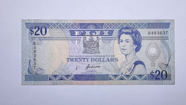 Cédula de Fiji - 20 Dollars - 1992 - Rainha Elizabeth II - P95a - MBC
