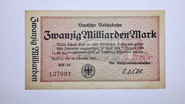 Cédula da Alemanha - 20.000.000.000 Mark - 1923 - Estradas de Ferro - Soberba/FE