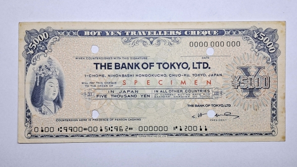Traveler Cheque do Japão - 5000 Yen - Soberba