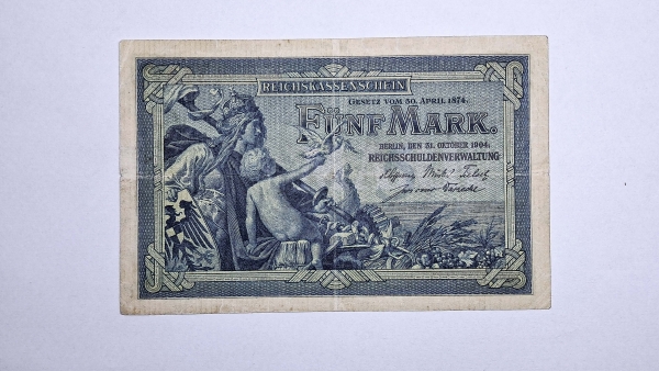 Cédula da Alemanha - 5 Mark - 1904 - P8 - MBC