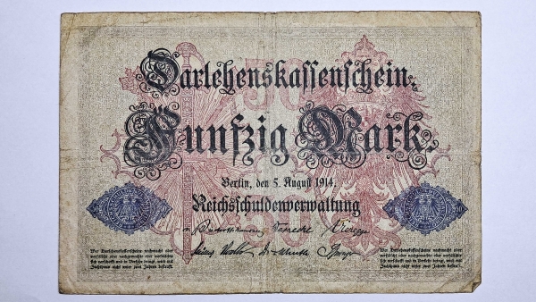 Cédula da Alemanha - 50 Mark - 1914 - P49 - MBC