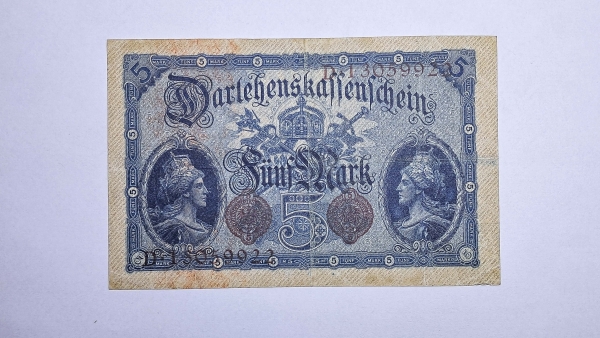 Cédula da Alemanha - 5 Mark - 1914 - P47c - MBC/Soberba
