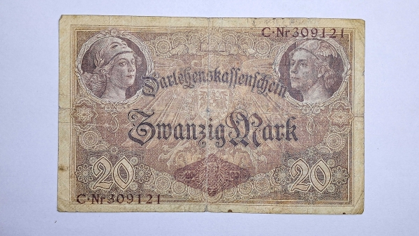 Cédula da Alemanha - 20 Mark - 1914 - P48a - BC/MBC