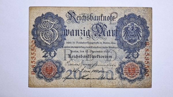 Cédula da Alemanha - 20 Mark - 1909 - P37 - MBC