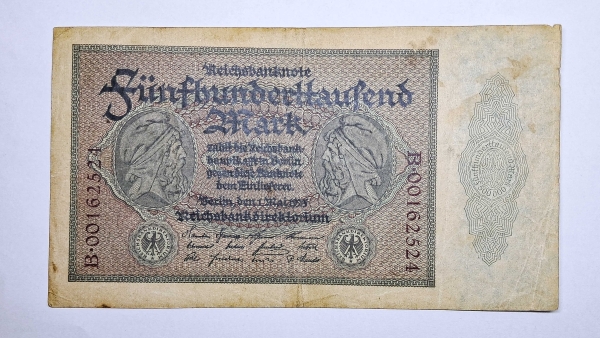 Cédula da Alemanha - 500000 Mark - 1923 - Numeração Frente e Verso - P88a - MBC