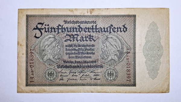 Cédula da Alemanha - 500000 Mark - 1923 - Numeração Anverso - P88b - MBC