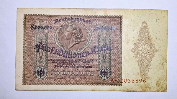 Cédula da Alemanha - 5000000 Mark - 1923 - P90 - MBC/Soberba