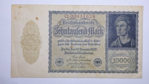 Cédula da Alemanha - 10000 Mark - 1922 - P72 - MBC