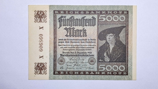 Cédula da Alemanha - 5000 Mark - 1922 - P81 - Soberba/FE