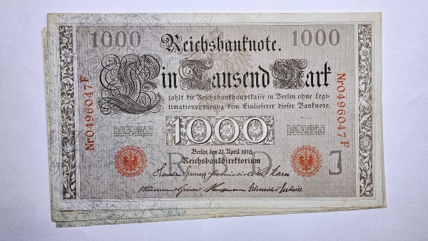 Cédulas da Alemanha - 1000 Mark - 1910 - 3 Cédulas - P44b - Soberbas