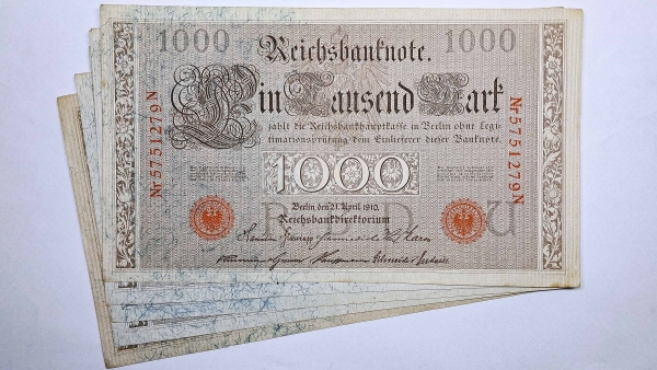 Cédula da Alemanha - 1000 Mark - 1910 - 5 Cédulas - P44b - Soberbas