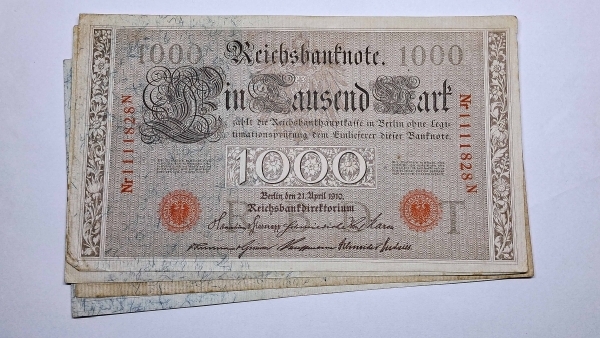Cédula da Alemanha - 1000 Mark - 1910 - 4 Cédulas - P44b - MBC/Soberba