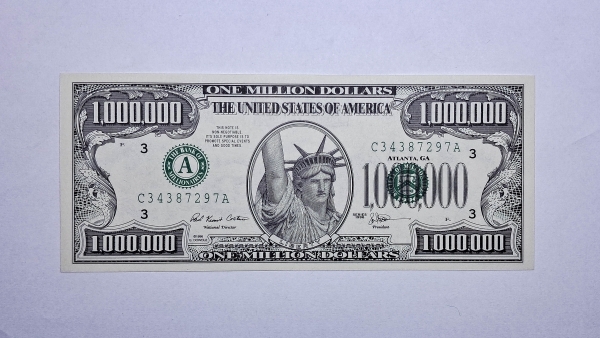 Cédula dos Estados Unidos - 1996 - Cedula Fantasia de 1 millon Dollars - sem valor comercial - FE