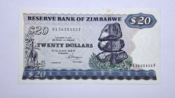 Cédula do Zimbabwe - 20 Dolares - 1983 - P4c - Soberba/FE
