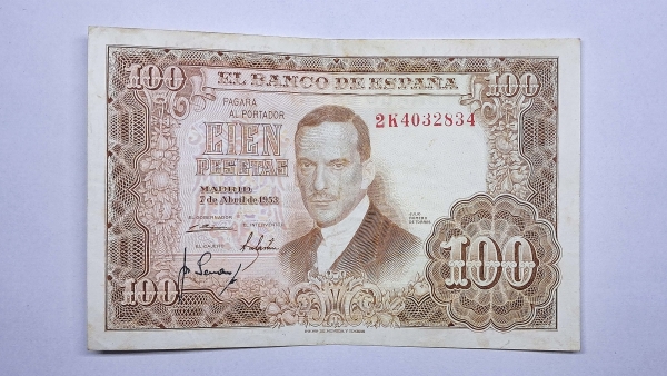 Cédula da Espanha - 100 Pesetas - 1953 - P145a - MBC/Soberba