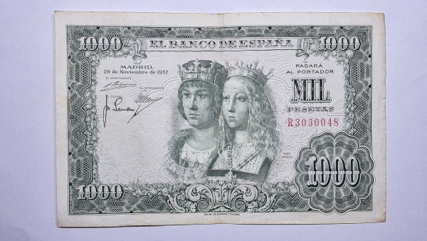 Cédula da Espanha - 1000 Pesetas - 1957 - P149a - MBC/Soberba