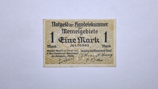 Cédula de Memel - 1 Mark - 1922 - Administração Francesa Pós 1ª Guerra - P2 - Soberba/FE