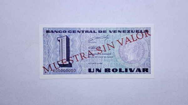 Cédula de Venezuela - 1 Bolivar - 1989 - Specimen - P68s - FE