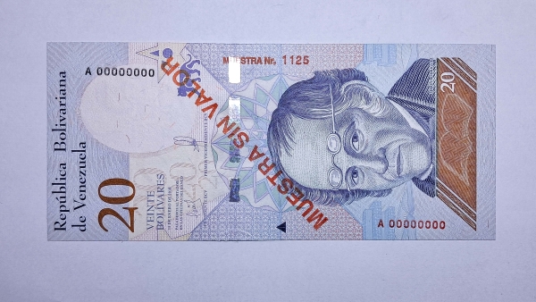 Cédula de Venezuela - 20 Bolivares - 2018 - Specimen - P104s - FE