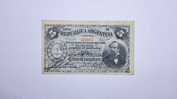Cédulas da Argentina - 5 Centavos - 1891 - P209 - MBC/Soberba
