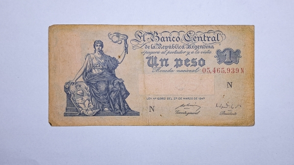 Cédulas da Argentina - 1 Peso - 1948 - 1951 - P257 - MBC