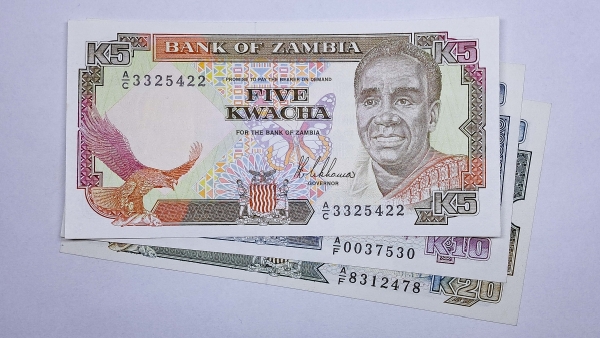 Cédula da Zambia - 5 - 10 - 20 Kwacha - 1989 - 1991 - 3 Cédulas - P30 - 31b - 32b - FE