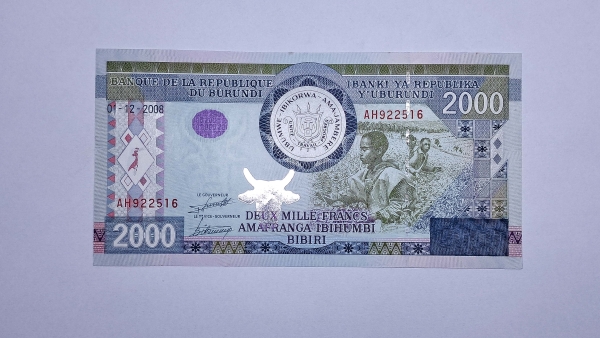 Cédula do Burundi - 2000 Francs - 2008 - P47 - FE