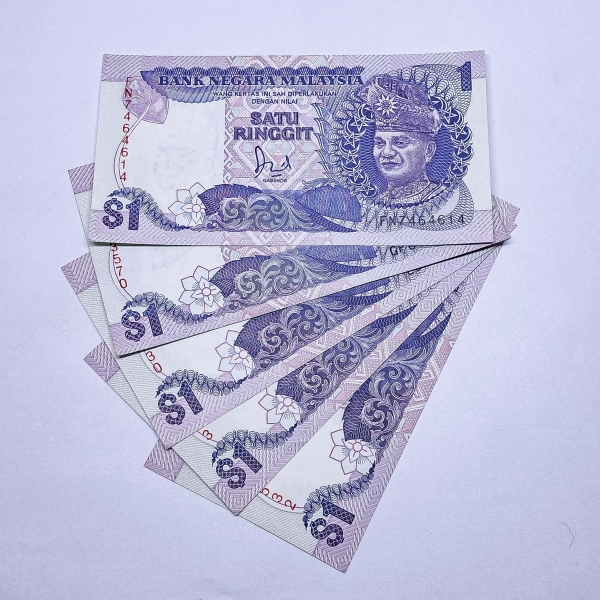 Cédula da Malasia - 1 Ringgit - 5 Cédulas - Soberba