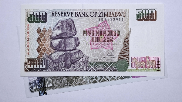 Cédula do Zimbabwe - 500 e 1000 Dollars - 2001 - 2 Cédulas - P11a - P12 - FE