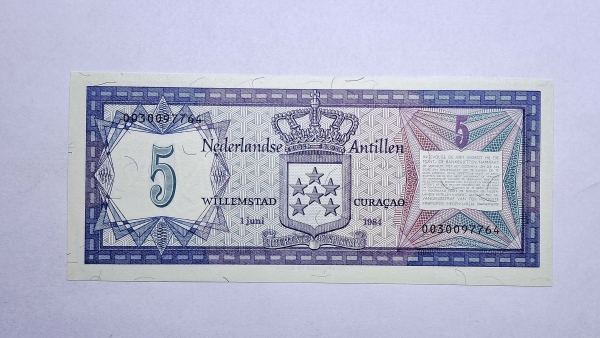 Cédula das Antilhas Holandesas - 5 Gulden - 1984 - P15b - FE