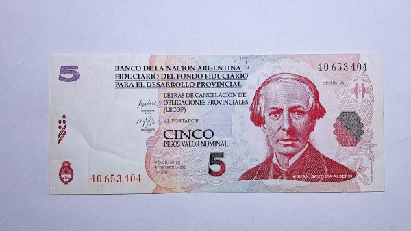 Cédula da Argentina - 5 Pesos - 2001 - 2006 - Obrigacion Provincial LECOP - MBC/Soberba