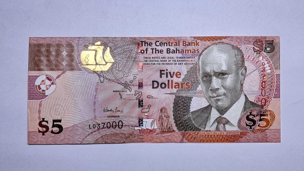 Cédula das Bahamas - 5 Dolares - 2013 - P72A - FE