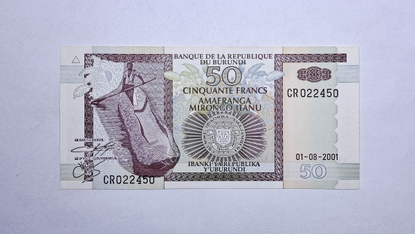 Cédula do Burundi - 50 Francs - 2001 - P36c - FE