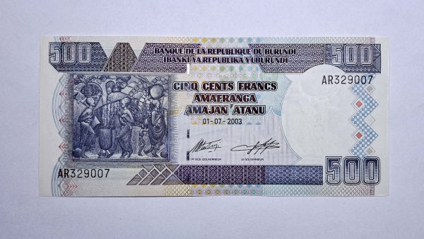 Cédula do Burundi - 500 Francs - 2003 - P38c - FE