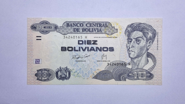 Cédula da Bolivia - 10 Bolivianos - 1986 (2005) - P228 - FE