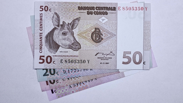 Cédula do Congo - 1 - 10 - 20 - 50 Centimes - 1997 - 4 Cédulas - P80 - P84 - FE