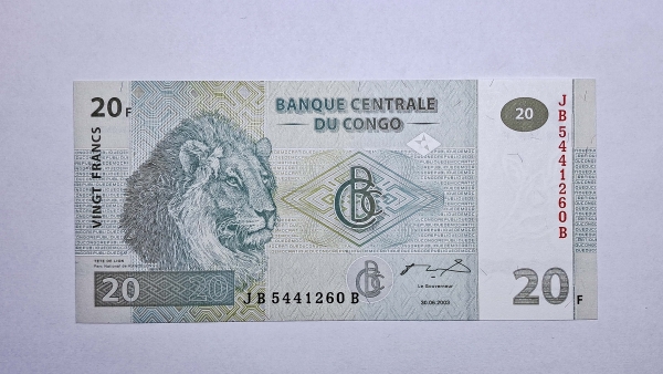 Cédula do Congo - 20 Francs - 2003 - Printer G&D - P94A - FE