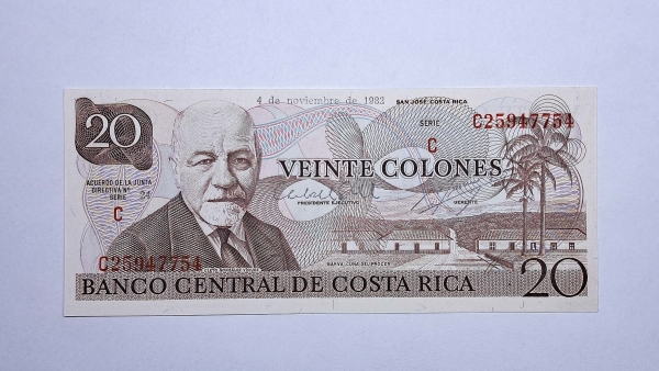 Cédula da Costa Rica - 20 Colones - 1982 - P238c - FE