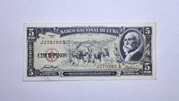 Cédula de Cuba - 5 Pesos - 1958 - P91a - MBC/Soberba